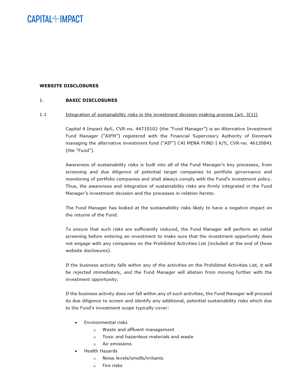 WEBSITE DISCLOSURES